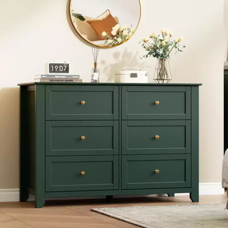 Commode de chambre à 6 tiroirs, commode moderne en MDF avec rangement profond et poignées en métal pour couloir et entrée