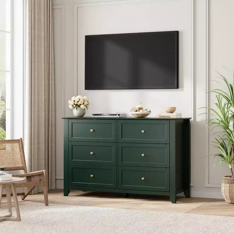 Commode de chambre à 6 tiroirs, commode moderne en MDF avec rangement profond et poignées en métal pour couloir et entrée