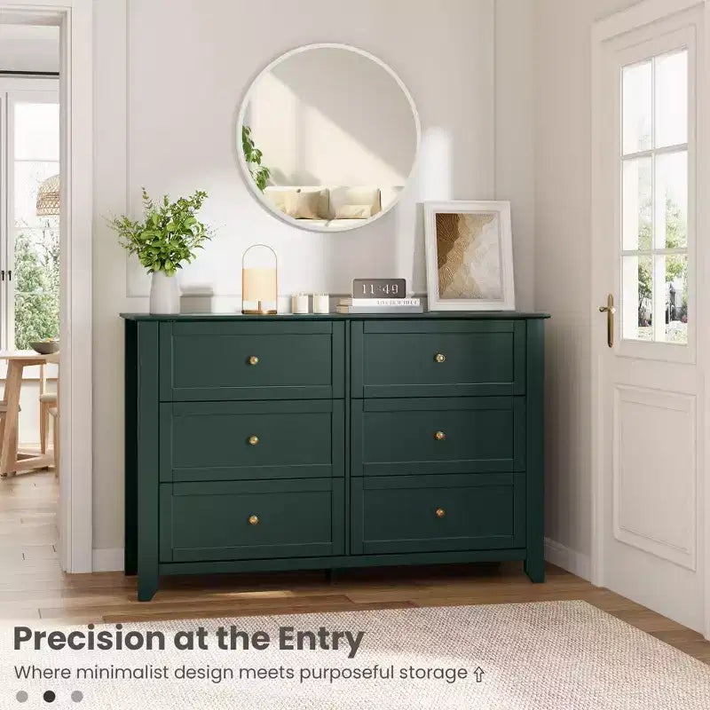 Commode de chambre à 6 tiroirs, commode moderne en MDF avec rangement profond et poignées en métal pour couloir et entrée