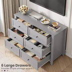 Commode de chambre à 6 tiroirs, commode moderne en MDF avec rangement profond et poignées en métal pour couloir et entrée
