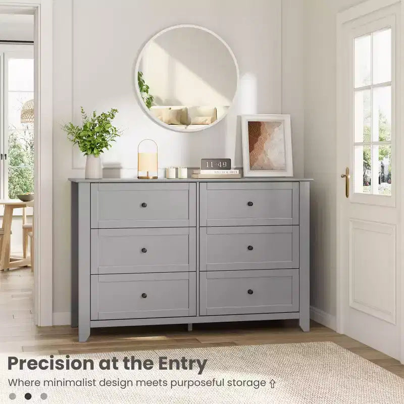 Commode de chambre à 6 tiroirs, commode moderne en MDF avec rangement profond et poignées en métal pour couloir et entrée