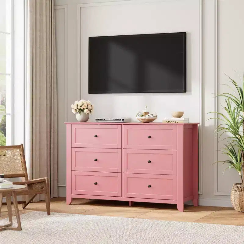 Commode de chambre à 6 tiroirs, commode moderne en MDF avec rangement profond et poignées en métal pour couloir et entrée