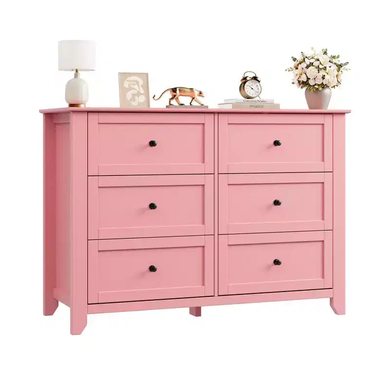 Commode de chambre à 6 tiroirs, commode moderne en MDF avec rangement profond et poignées en métal pour couloir et entrée