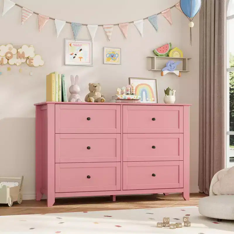 Commode de chambre à 6 tiroirs, commode moderne en MDF avec rangement profond et poignées en métal pour couloir et entrée