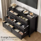 Commode de chambre à 6 tiroirs, commode moderne en MDF avec rangement profond et poignées en métal pour couloir et entrée