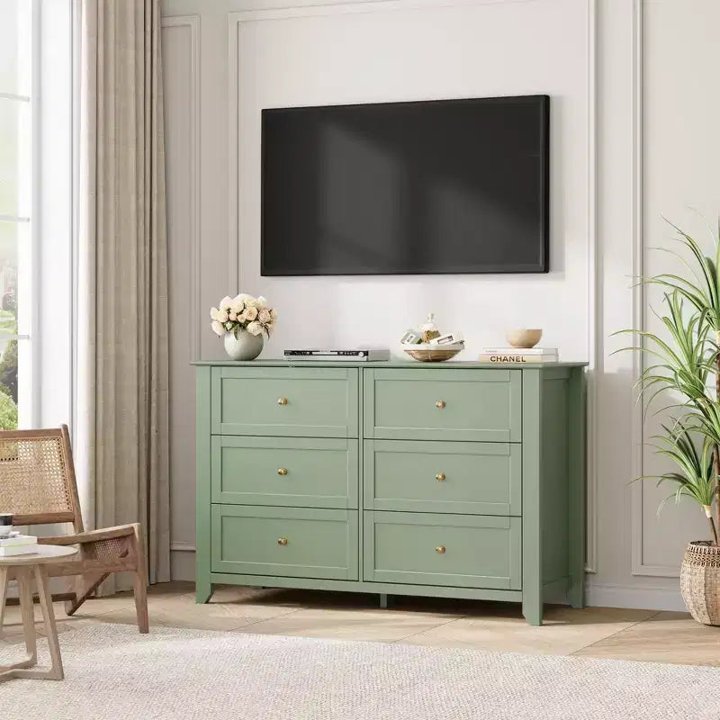 Commode de chambre à 6 tiroirs, commode moderne en MDF avec rangement profond et poignées en métal pour couloir et entrée