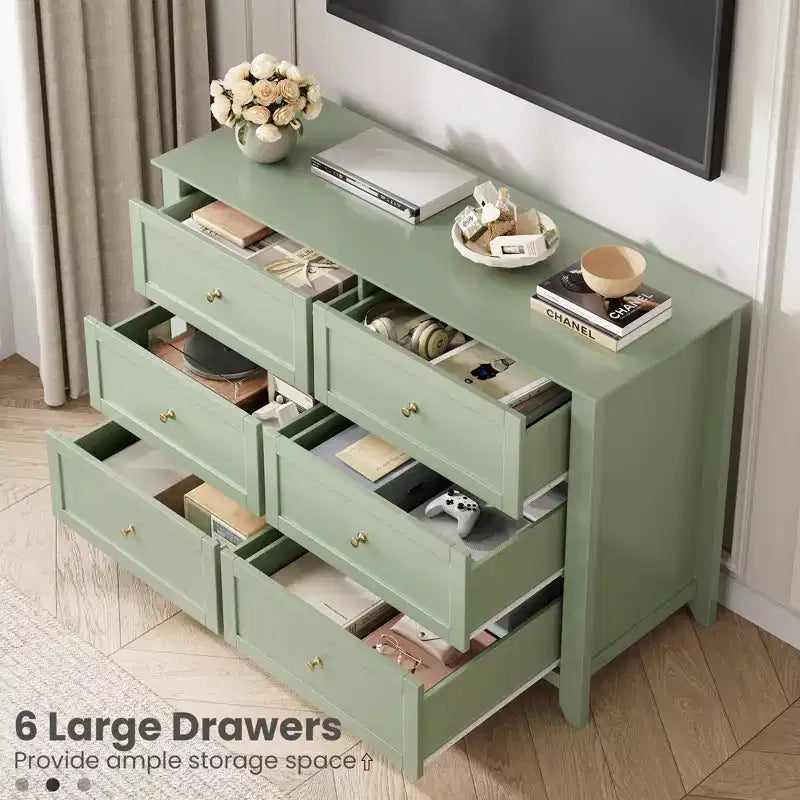 Commode de chambre à 6 tiroirs, commode moderne en MDF avec rangement profond et poignées en métal pour couloir et entrée