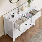 Commode de chambre à 6 tiroirs, commode moderne en MDF avec rangement profond et poignées en métal pour couloir et entrée