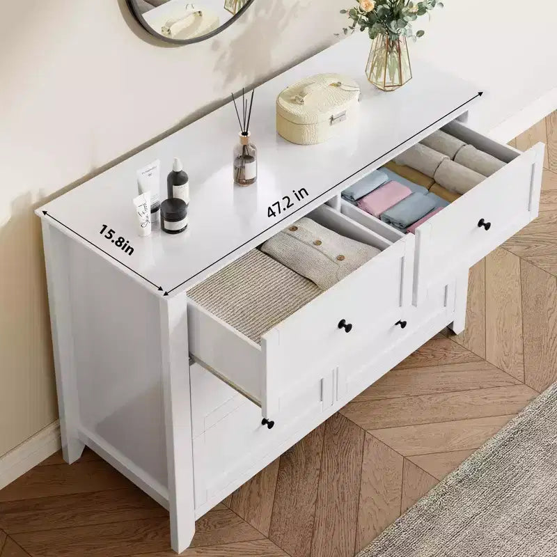 Commode de chambre à 6 tiroirs, commode moderne en MDF avec rangement profond et poignées en métal pour couloir et entrée