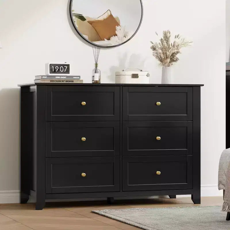 Commode de chambre à 6 tiroirs, commode moderne en MDF avec rangement profond et poignées en métal pour couloir et entrée