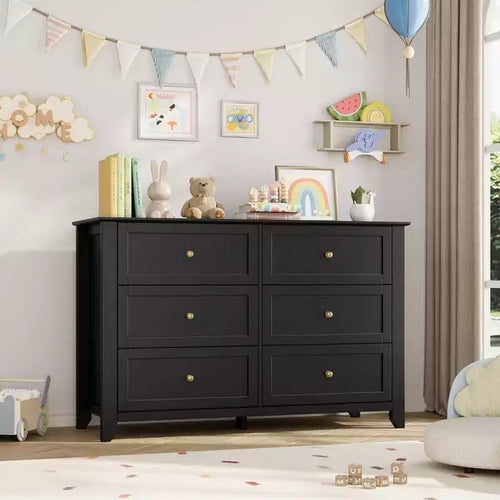 6 Drawer Dresser for Bedroom, Modern MDF Chest of Drawers with Deep Storage and Metal Knobs for Hallway Entryway