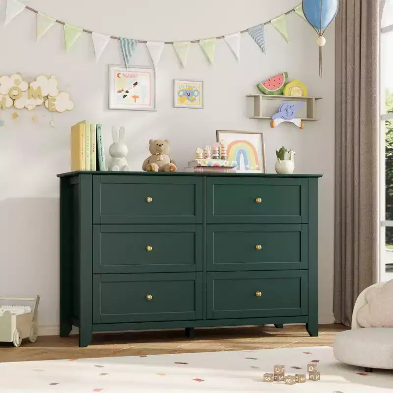Commode de chambre à 6 tiroirs, commode moderne en MDF avec rangement profond et poignées en métal pour couloir et entrée