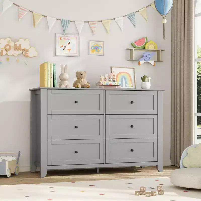 Commode de chambre à 6 tiroirs, commode moderne en MDF avec rangement profond et poignées en métal pour couloir et entrée