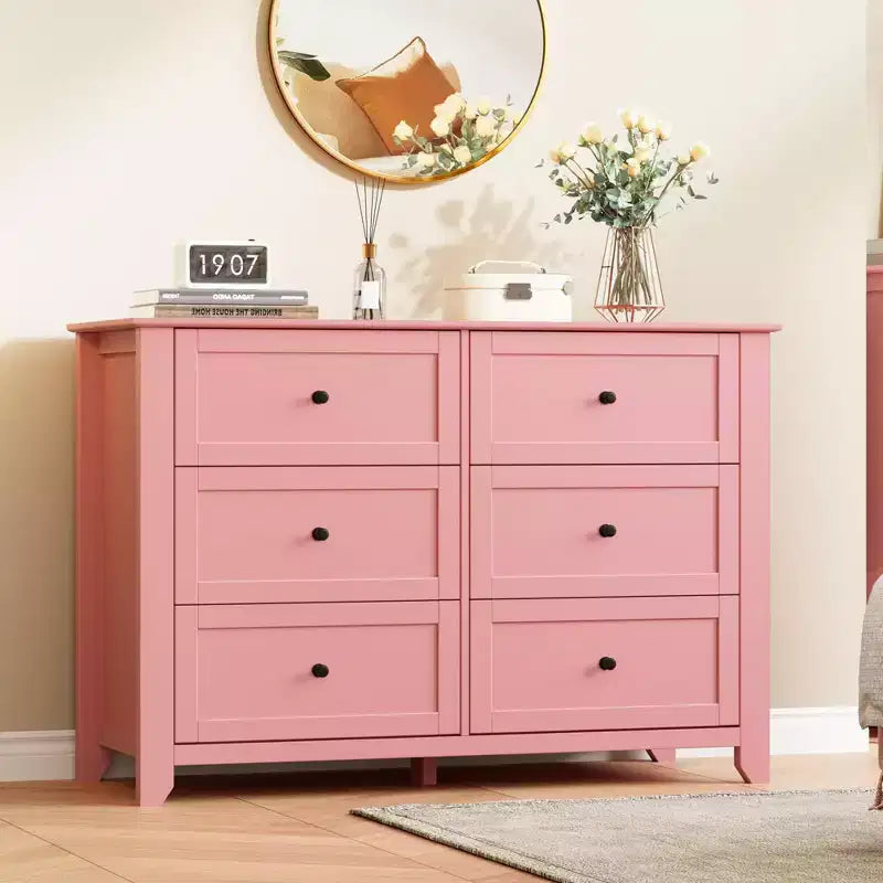 Commode de chambre à 6 tiroirs, commode moderne en MDF avec rangement profond et poignées en métal pour couloir et entrée