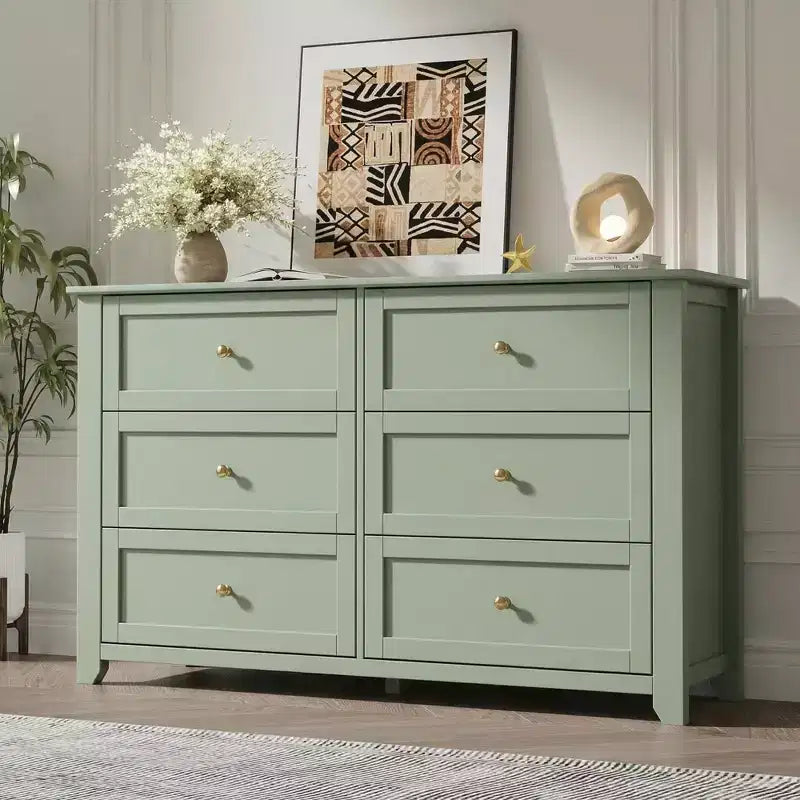 Commode de chambre à 6 tiroirs, commode moderne en MDF avec rangement profond et poignées en métal pour couloir et entrée