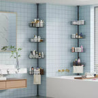 Étagère d'angle de salle de bain, étagère réglable à quatre niveaux, étagère de douche antirouille, support de baignoire autoportant, avec tringle télescopique