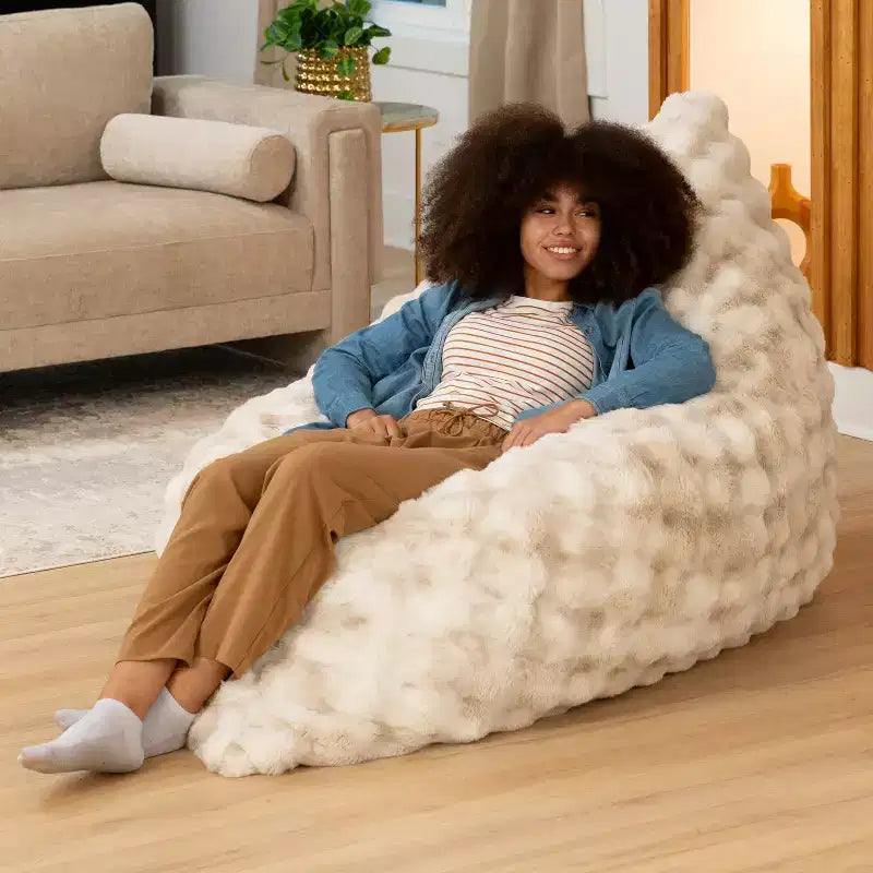 Raven-Symon Home Oreiller Saxx LoungePuff, Oreiller de Sol Géant et Chaise Longue en Fausse Fourrure