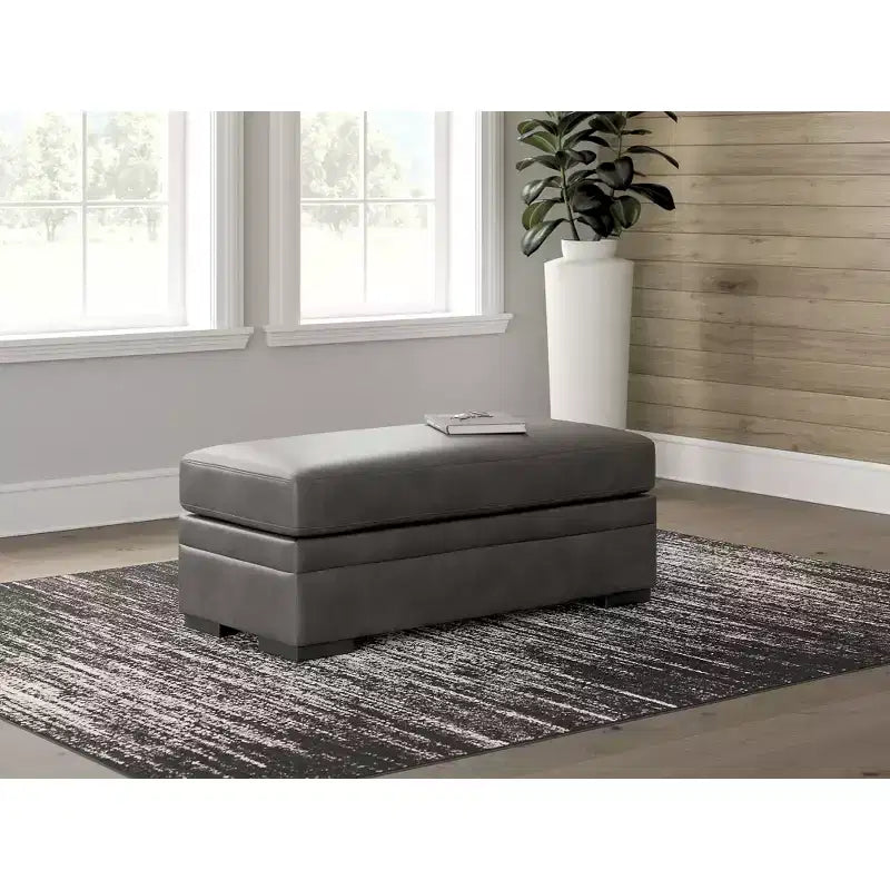 Signature Design by Ashley Brickett Grand pouf d'appoint, revêtement en faux cuir ultra doux, gris ombre
