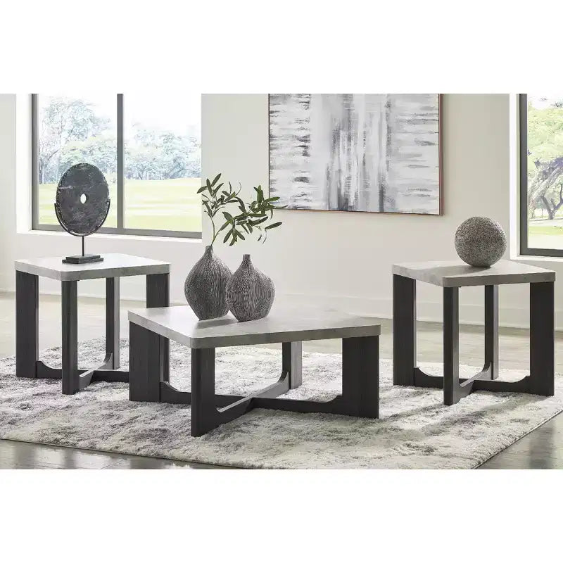 Signature Design by Ashley Sharstorm Occasional Table Set, Coffee Table and 2 End Tables, Two-Tone Gray