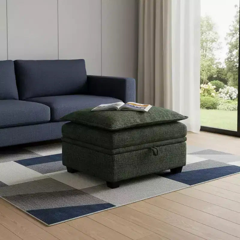 Ottoman de rangement en chenille noire 30 pouces