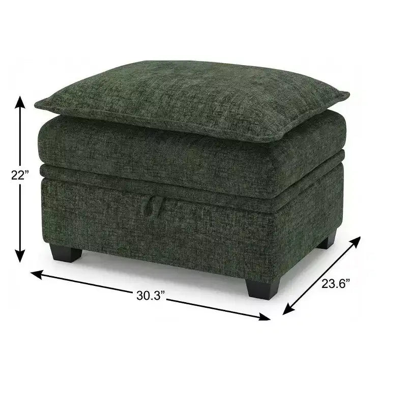 Ottoman de rangement en chenille noire 30 pouces