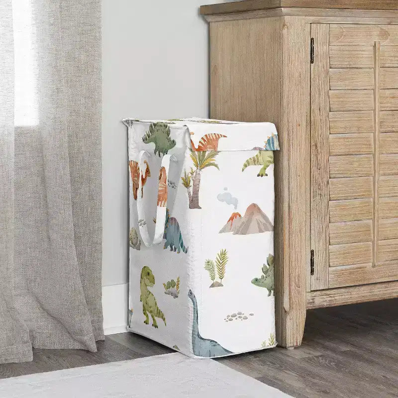 Sweet Jojo Designs Panier à linge pliable pour garçon avec poignées Motif dinosaure aquarelle multicolore
