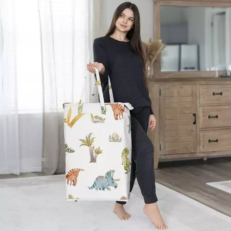 Sweet Jojo Designs Panier à linge pliable pour garçon avec poignées Motif dinosaure aquarelle multicolore