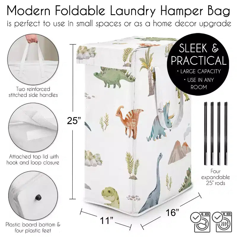 Sweet Jojo Designs Panier à linge pliable pour garçon avec poignées Motif dinosaure aquarelle multicolore