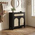 Buffet Cabinet, 30 Rattan Sideboard with Storage, Small Farmhouse Buffet Table with Adjustable Shelf & Drawer, Black