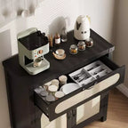 Meuble Buffet, Bahut en rotin 30" avec rangement, Petite table de buffet de ferme avec étagère réglable et tiroir, Noir