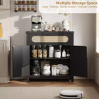 Meuble Buffet, Bahut en rotin 30" avec rangement, Petite table de buffet de ferme avec étagère réglable et tiroir, Noir