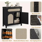 Meuble Buffet, Bahut en rotin 30" avec rangement, Petite table de buffet de ferme avec étagère réglable et tiroir, Noir