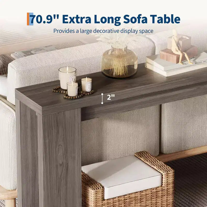 Table d'appoint de salon de 70,9 pouces, une table de console longue et étroite de style campagnard, adaptée aux entrées, couloirs, facile à assembler.