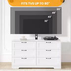 Meuble TV avec support et 6 tiroirs de rangement pour téléviseurs de 32/45/55/65/75/80 pouces, centre de divertissement noir pour chambre à coucher, salon, tables de console multimédia en bois