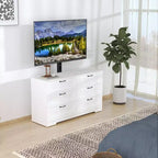 Meuble TV avec support et 6 tiroirs de rangement pour téléviseurs de 32/45/55/65/75/80 pouces, centre de divertissement noir pour chambre à coucher, salon, tables de console multimédia en bois