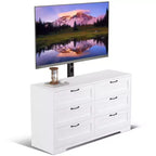 Meuble TV avec support et 6 tiroirs de rangement pour téléviseurs de 32/45/55/65/75/80 pouces, centre de divertissement noir pour chambre à coucher, salon, tables de console multimédia en bois