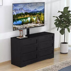 Meuble TV avec support et 6 tiroirs de rangement pour téléviseurs de 32/45/55/65/75/80 pouces, centre de divertissement noir pour chambre à coucher, salon, tables de console multimédia en bois