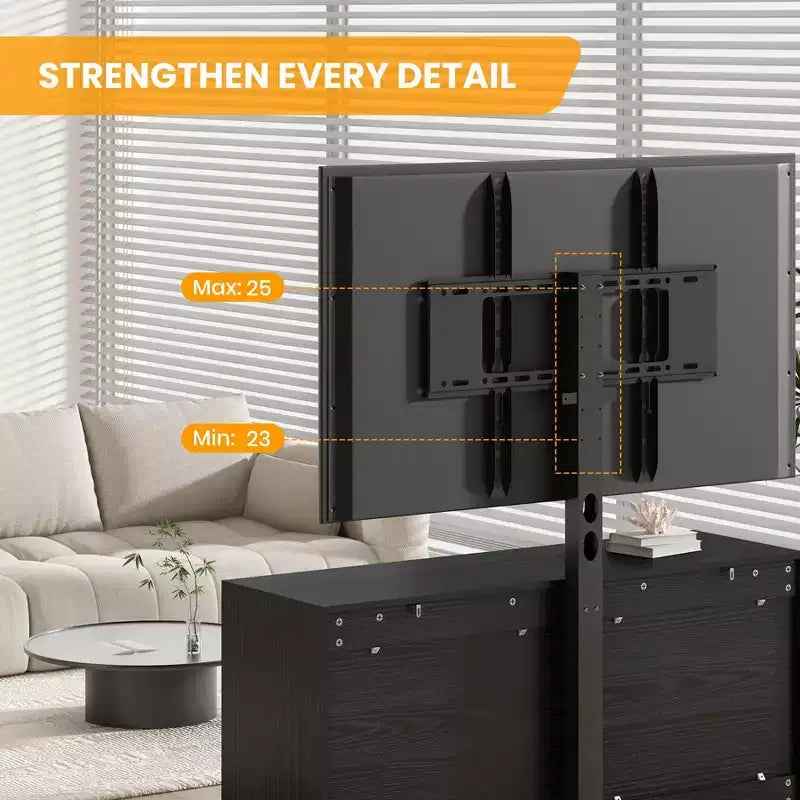Meuble TV avec support et 6 tiroirs de rangement pour téléviseurs de 32/45/55/65/75/80 pouces, centre de divertissement noir pour chambre à coucher, salon, tables de console multimédia en bois