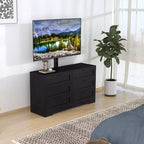 Meuble TV avec support et 6 tiroirs de rangement pour téléviseurs de 32/45/55/65/75/80 pouces, centre de divertissement noir pour chambre à coucher, salon, tables de console multimédia en bois