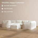 Canapé sectionnel en U Anabei modulaire lavable 6 places + pouf | Assise Deluxe+ et oreiller Cloud