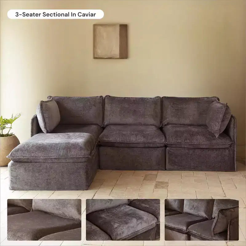 Canapé sectionnel en U Anabei modulaire lavable 6 places + pouf | Assise Deluxe+ et oreiller Cloud