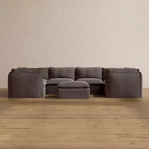 Anabei Modular Washable 6-Seater U-Sectional Sofa + Ottoman | Deluxe+ Seat & Cloud Pillow