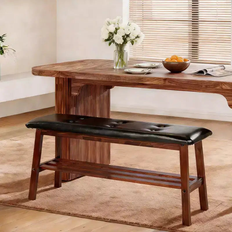 Banc rembourré en bois massif Karl Home 99 cm avec capitonnage de l'assise