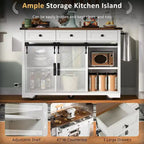 Desserte de cuisine Homy Casa avec abattant et rangement, portes coulissantes de style grange et roulettes