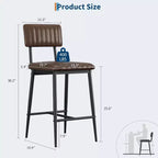 Lot de 2 tabourets de bar, chaises de bar hautes avec coussin épais et pieds en métal renforcé, tabourets de bar hauteur comptoir en similicuir, pour îlot de cuisine, bar de comptoir