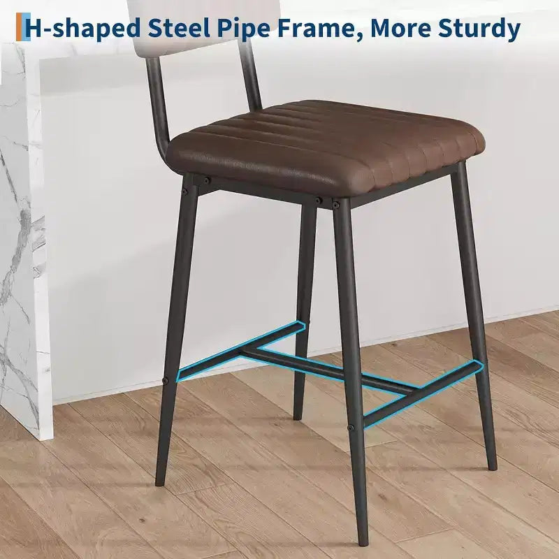 Lot de 2 tabourets de bar, chaises de bar hautes avec coussin épais et pieds en métal renforcé, tabourets de bar hauteur comptoir en similicuir, pour îlot de cuisine, bar de comptoir