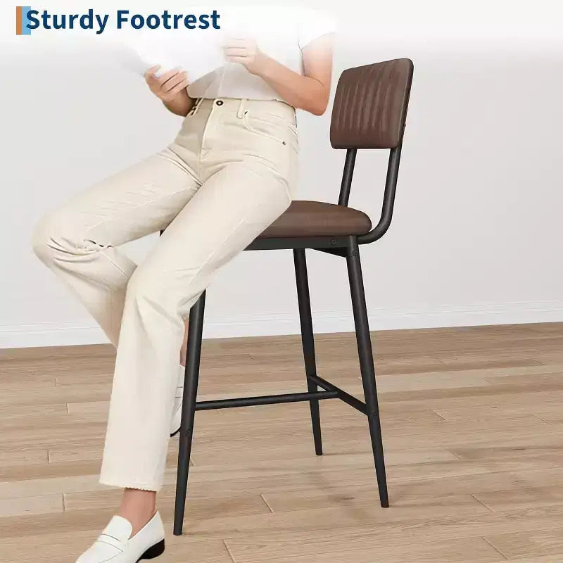 Lot de 2 tabourets de bar, chaises de bar hautes avec coussin épais et pieds en métal renforcé, tabourets de bar hauteur comptoir en similicuir, pour îlot de cuisine, bar de comptoir