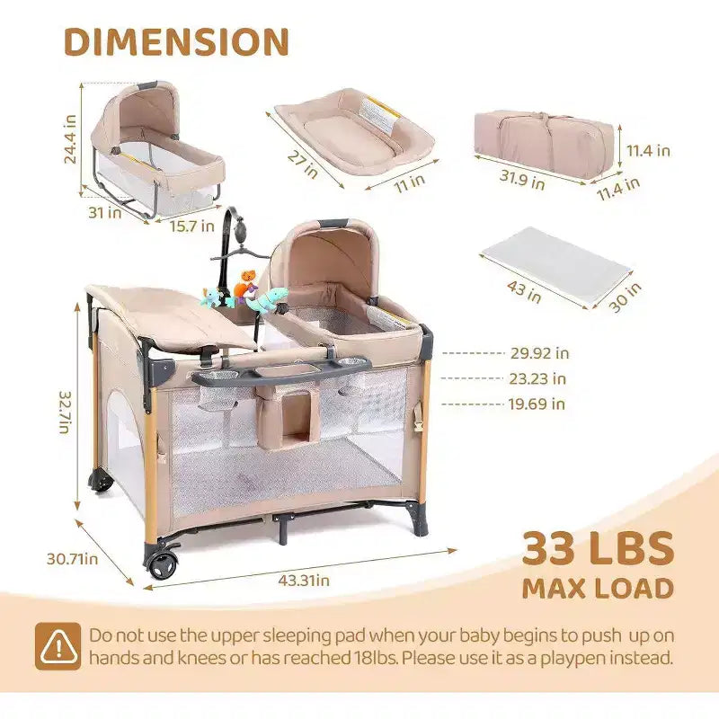 Karl Home Berceau Cododo 7 en 1 tout-en-un avec table à langer, beige