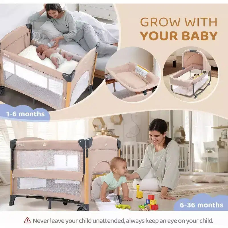 Karl Home Berceau Cododo 7 en 1 tout-en-un avec table à langer, beige