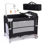 Karl Home 5 In 1 Baby Bedside Crib Sleeper in Black With Diaper Changing Table